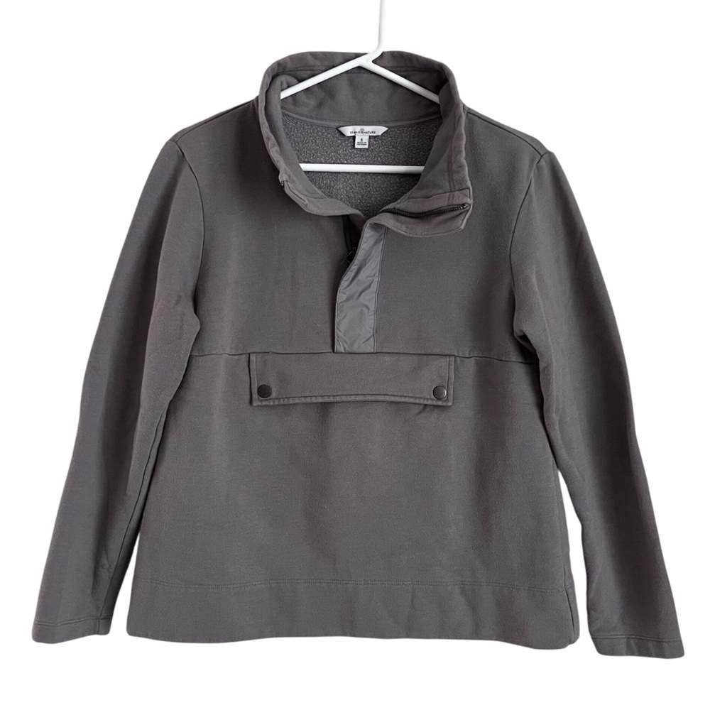 LL Bean Grey Sweatshirt Quarter Zip Flap Pocket Preppy Neutral Gorpcore Small